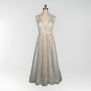 Galina WG3959 Size 12 Soft White Nude Lace A-Line Wedding Dress Bridal Gown